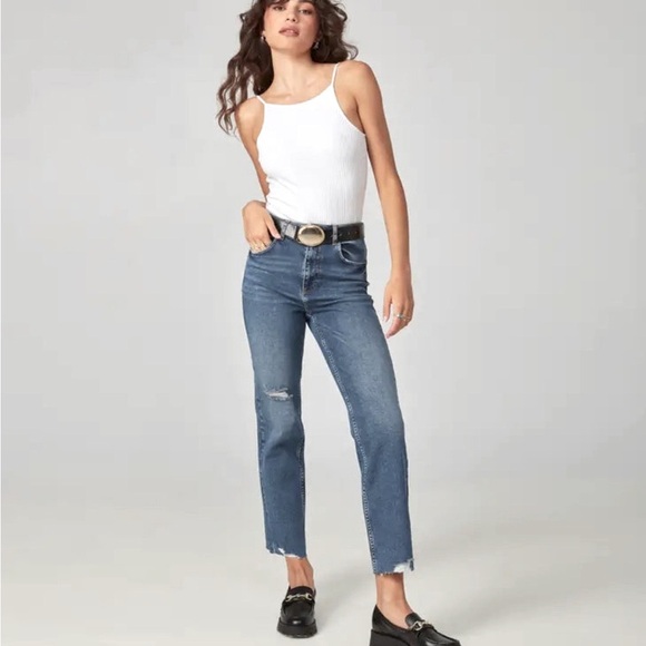 Lola Denver High-rise Straight Jeans with Raw Hem in Dim Sky Size 27